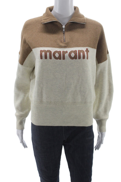 Isabel Marant Etoile Unisex Beige Pullover Sweater Zip Collared Size 34