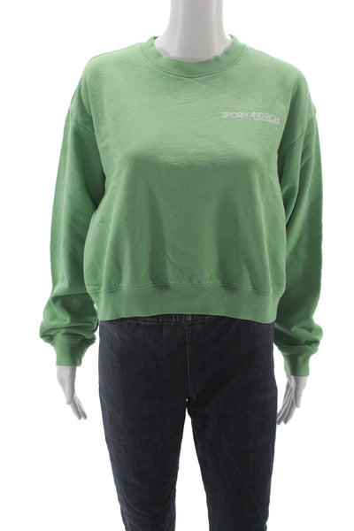 Sporty & Rich Unisex Pullover Sweatshirt Green 100% Cotton Crew Neck Size S