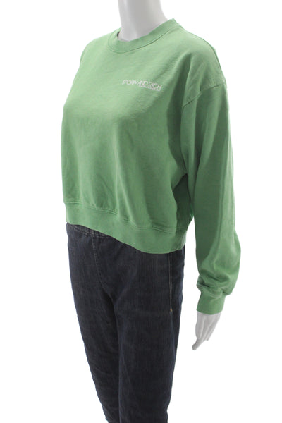 Sporty & Rich Unisex Pullover Sweatshirt Green 100% Cotton Crew Neck Size S