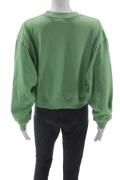 Sporty & Rich Unisex Pullover Sweatshirt Green 100% Cotton Crew Neck Size S