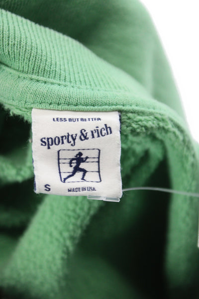 Sporty & Rich Unisex Pullover Sweatshirt Green 100% Cotton Crew Neck Size S