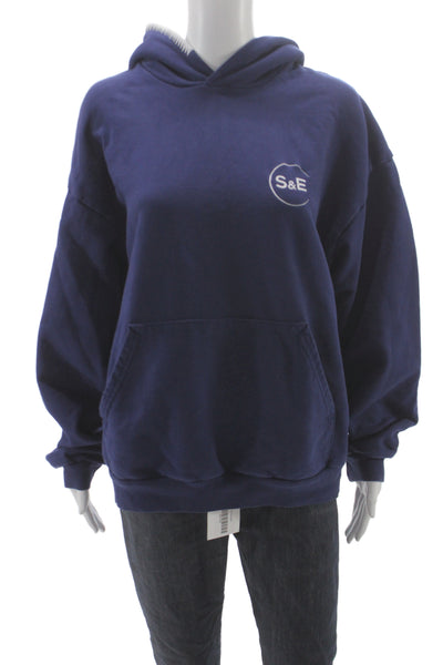 Madhappy Unisex Pullover Hoodie Dark Blue Graphic 100% Cotton Size M