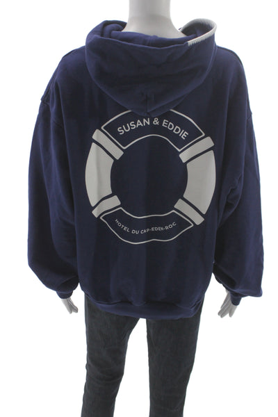 Madhappy Unisex Pullover Hoodie Dark Blue Graphic 100% Cotton Size M