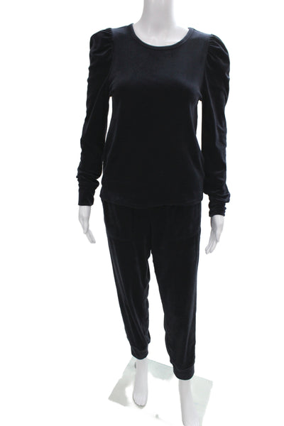 Splendid Womens Velour Puffy Sleeves Sweater Pant Set Navy Blue Size Small