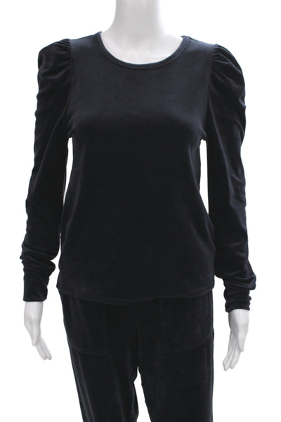 Splendid Womens Velour Puffy Sleeves Sweater Pant Set Navy Blue Size Small