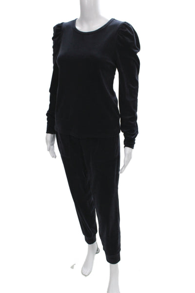 Splendid Womens Velour Puffy Sleeves Sweater Pant Set Navy Blue Size Small