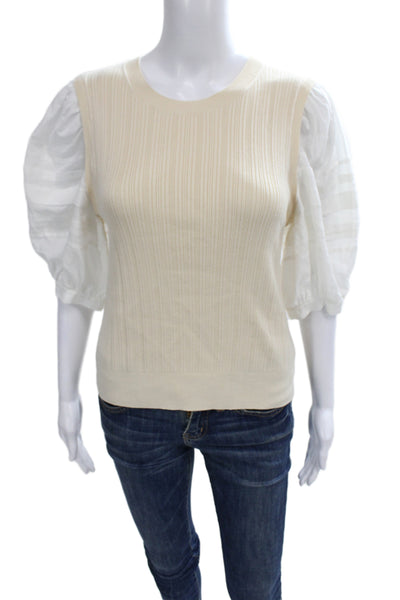Ulla Johnson Women Beige Crew Neck 3/4 Sleeve Blouse Size L