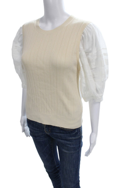 Ulla Johnson Women Beige Crew Neck 3/4 Sleeve Blouse Size L