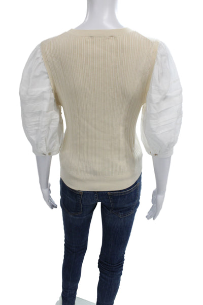 Ulla Johnson Women Beige Crew Neck 3/4 Sleeve Blouse Size L