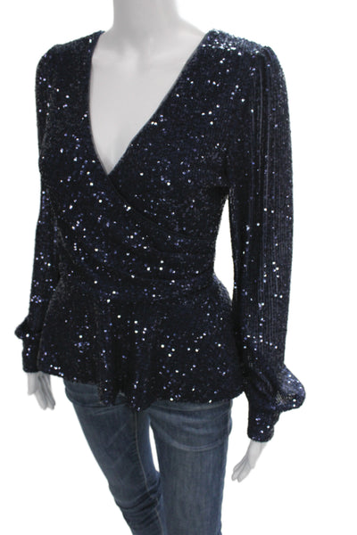 Parker Women Dark Blue V-Neck Long Sleeve Zip Blouse Size S