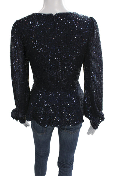 Parker Women Dark Blue V-Neck Long Sleeve Zip Blouse Size S