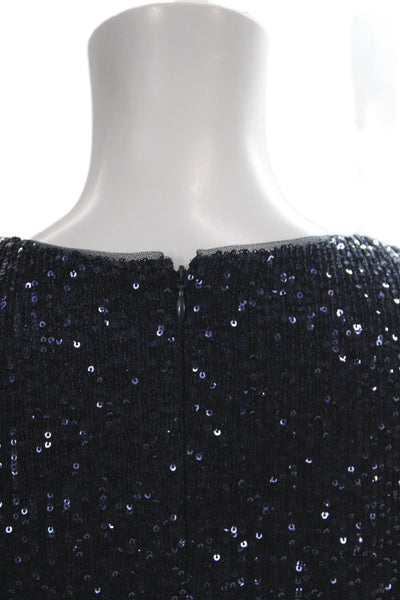 Parker Women Dark Blue V-Neck Long Sleeve Zip Blouse Size S