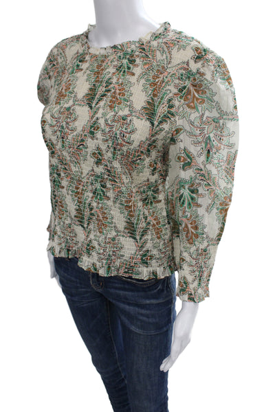 Veronica Beard Women Bohemian Floral Beige Cotton Long Sleeve Blouse Size 4