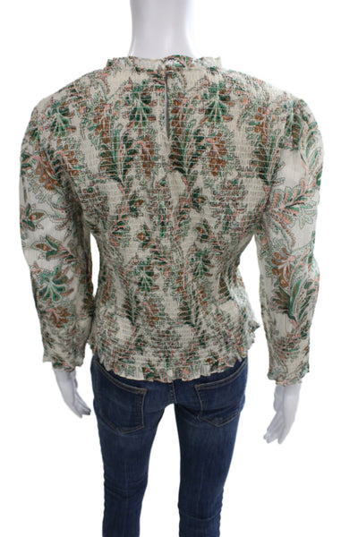 Veronica Beard Women Bohemian Floral Beige Cotton Long Sleeve Blouse Size 4