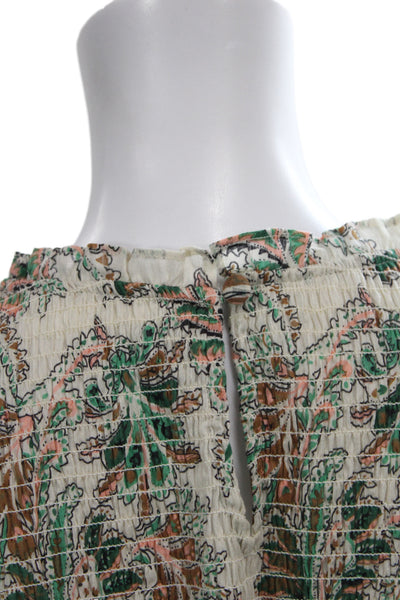 Veronica Beard Women Bohemian Floral Beige Cotton Long Sleeve Blouse Size 4