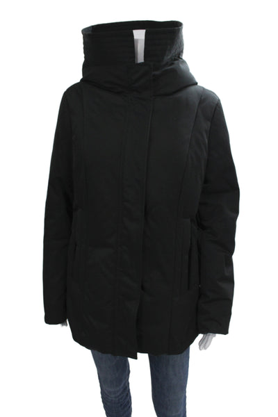 Dawn Levy Women Puffer Jacket Quilted Black Zip High Neck Long Sleeve Size M