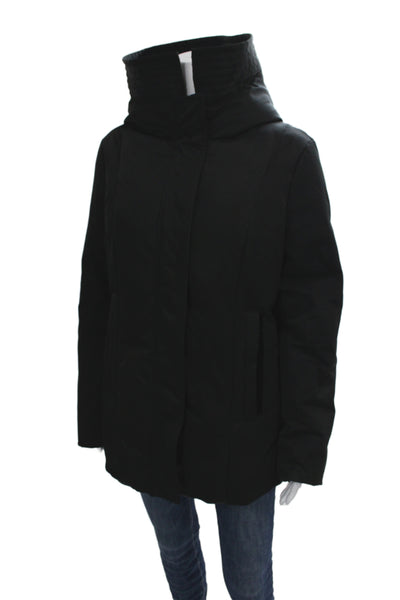 Dawn Levy Women Puffer Jacket Quilted Black Zip High Neck Long Sleeve Size M