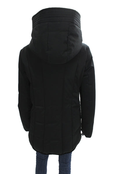 Dawn Levy Women Puffer Jacket Quilted Black Zip High Neck Long Sleeve Size M