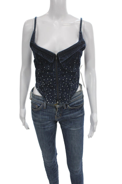 AFRM Womens Cropped Tank Dark Blue Cotton Spandex 90s Sleeveless Size L