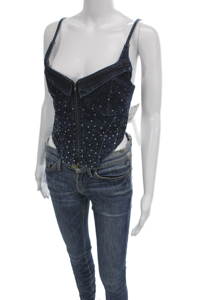 AFRM Womens Cropped Tank Dark Blue Cotton Spandex 90s Sleeveless Size L