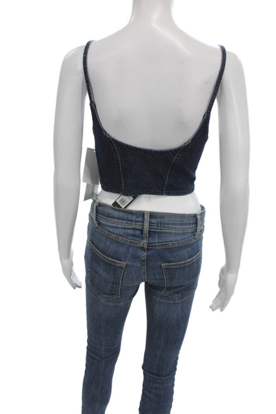 AFRM Womens Cropped Tank Dark Blue Cotton Spandex 90s Sleeveless Size L