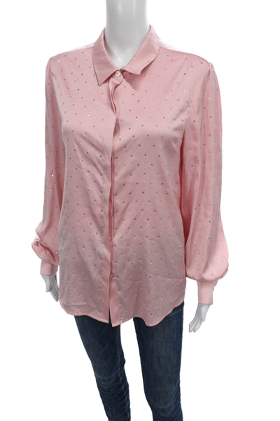 Generation Love Womens Pink Collared Long Sleeve Button Up Blouse Size L