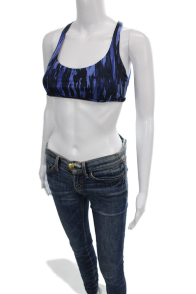 Lululemon Womens Strappy Back Scoop Neck Printed Sports Bra Blue Size 6