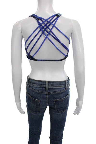 Lululemon Womens Strappy Back Scoop Neck Printed Sports Bra Blue Size 6