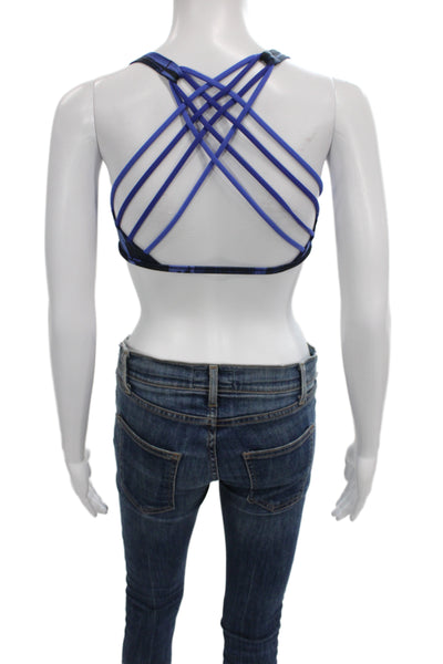 Lululemon Womens Strappy Back Scoop Neck Printed Sports Bra Blue Size 6