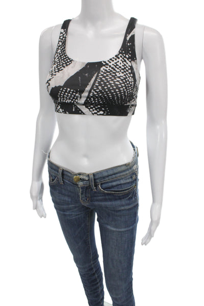 Lululemon Womens Strappy Back Abstract Sports Bra Black White Size 6