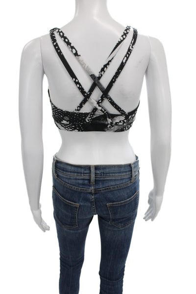Lululemon Womens Strappy Back Abstract Sports Bra Black White Size 6