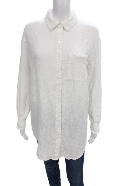 Heartloom Womens White 100% Cotton Collared Long Sleeve Tunic Button-Up Size L