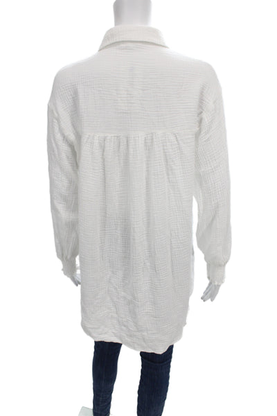 Heartloom Womens White 100% Cotton Collared Long Sleeve Tunic Button-Up Size L