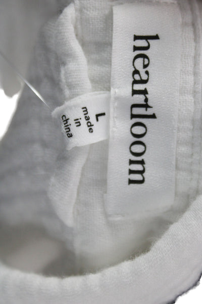 Heartloom Womens White 100% Cotton Collared Long Sleeve Tunic Button-Up Size L