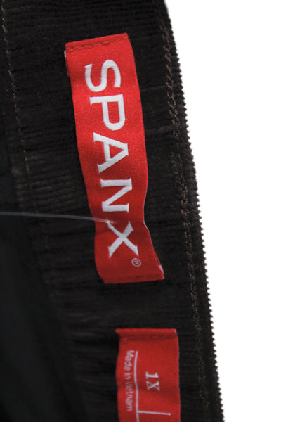 Spanx Womens Plus Brown Button Pants Cotton Blend Size 1X
