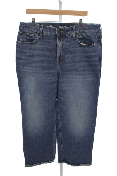 J Crew Unisex Cropped Straight Jeans Dark Blue High Rise Button Size 34