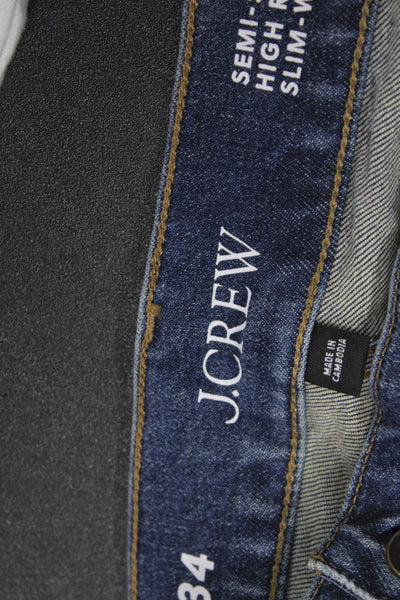 J Crew Unisex Cropped Straight Jeans Dark Blue High Rise Button Size 34