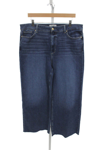 Paige Womens Cropped Wide Leg Dark Blue High Rise Jeans Size 34
