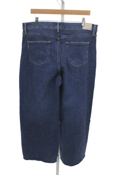 Paige Womens Cropped Wide Leg Dark Blue High Rise Jeans Size 34
