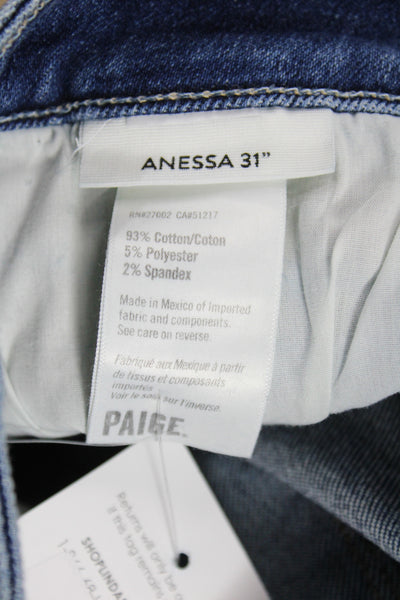 Paige Womens Cropped Wide Leg Dark Blue High Rise Jeans Size 34