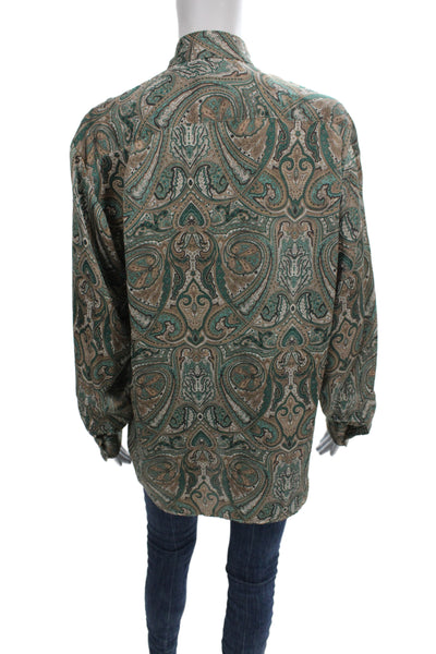 T/Shirt Shoppe Mens Standup ButtonUp Silk Paisley Beige Long Sleeve Size M