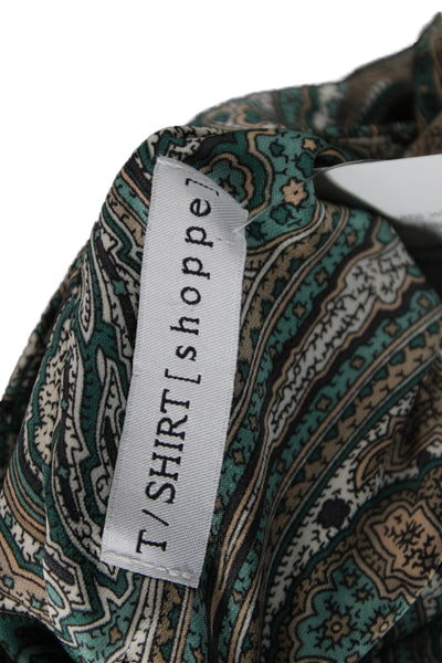 T/Shirt Shoppe Mens Standup ButtonUp Silk Paisley Beige Long Sleeve Size M