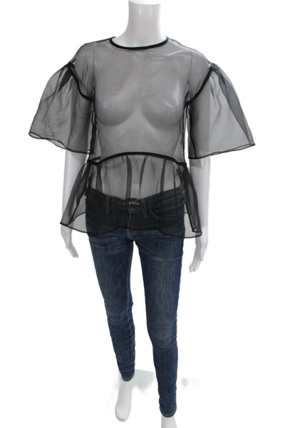 Rekisami Womens Gothic Organza Button Short Sleeve Round Neck Blouse Size M