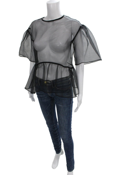Rekisami Womens Gothic Organza Button Short Sleeve Round Neck Blouse Size M