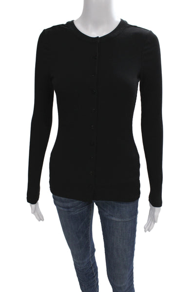 Superdown Womens Black Long Sleeve Button Up Basic Crew Neck Top Size S
