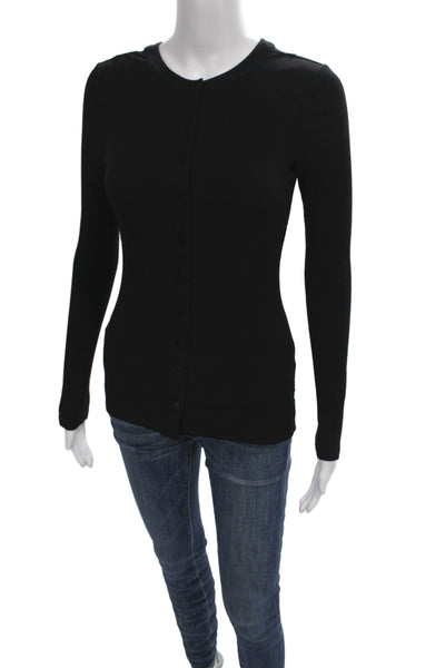 Superdown Womens Black Long Sleeve Button Up Basic Crew Neck Top Size S