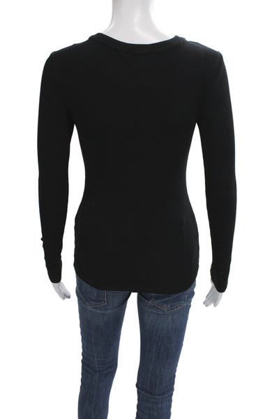 Superdown Womens Black Long Sleeve Button Up Basic Crew Neck Top Size S