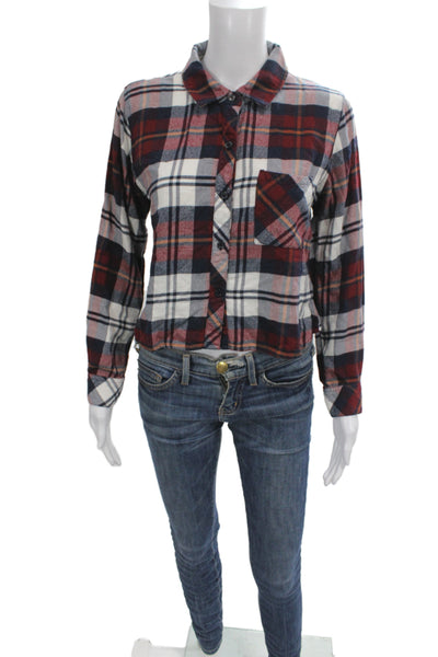 Rails Womens Cropped Plaid Button-Up Long Sleeve Red Size S Petite