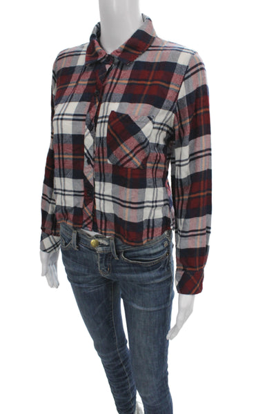 Rails Womens Cropped Plaid Button-Up Long Sleeve Red Size S Petite