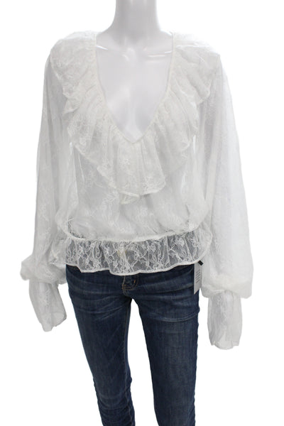 Tularosa Women Bohemian Floral V-Neck Drawstring Long Sleeve Blouse Size S